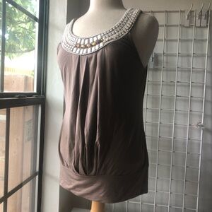 ALFANI Knit Top L Beaded Embellished Sleeveless